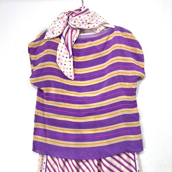 Chic Striped Midi Dress in Purple and Gold - Picture 2 of 16